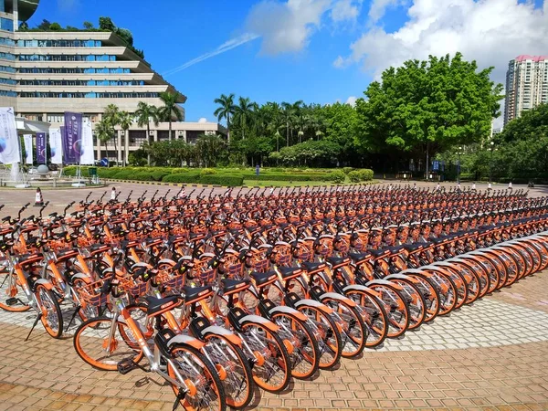 Des Vélos Thème Chinois Avec Des Slogans Qui Célèbrent Patrie — Photo