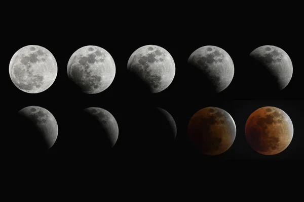 Composite Photos Shows Whole Period Blood Supermoon Sky Total Lunar — Stock Photo, Image