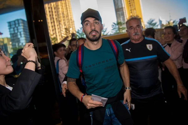 Uruguay Barcelona Fotbalista Luis Suarez Obrázku Ale Hotelu Před 2018 — Stock fotografie