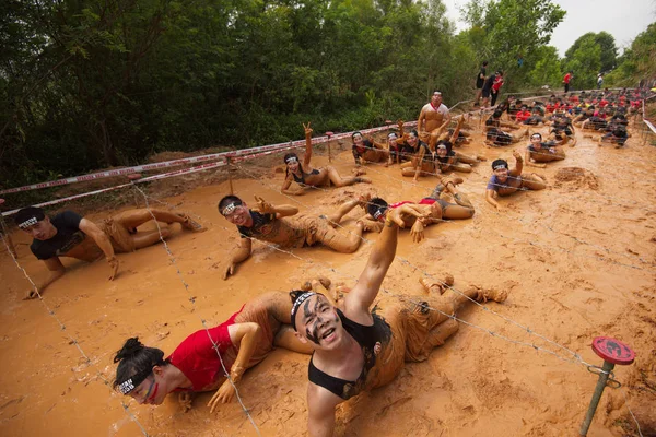 Competidores Participam Curso Obstáculos Corrida Espartana Cidade Shenzhen Província Guangdong — Fotografia de Stock