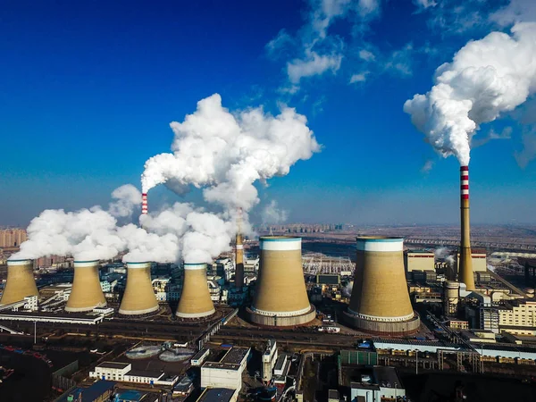 Fumée Est Évacuée Des Cheminées Une Centrale Charbon China Guodian — Photo