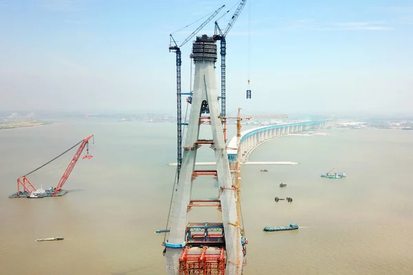 Ana Iskele Dünyanın Uzun Askılı Köprü Nantong City Doğu Çin — Stok fotoğraf