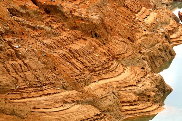 Vue Des Bandes Sédimentaires Dues Chute Niveau Eau Dans Comté — Photo