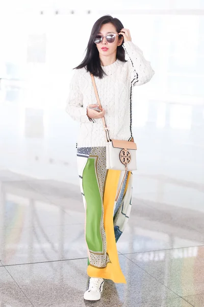 Chinese Actrice Bingbing Afgebeeld Beijing Capital International Airport Beijing China — Stockfoto