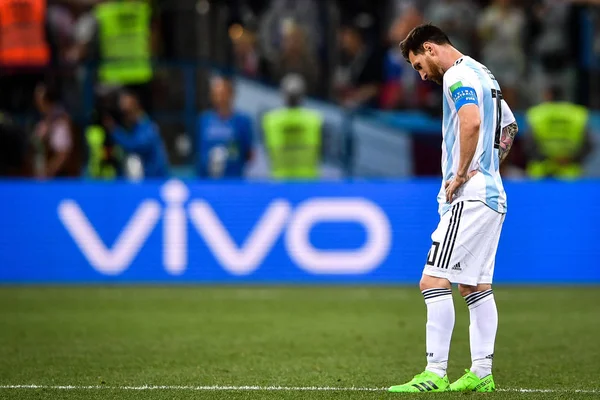 Lionel Messi Argentina Reage Após Luka Modric Croácia Marcar Gol — Fotografia de Stock