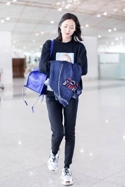 Kínai Modellt Liu Wen Megérkezik Beijing Capital International Airport Peking — Stock Fotó