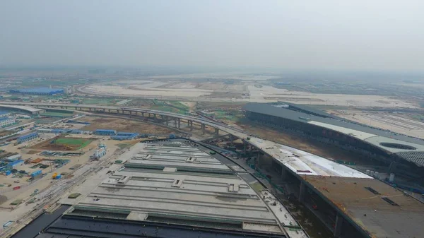 Letecký Pohled Staveniště Nového Letiště Peking Okrese Daxing Peking Čína — Stock fotografie