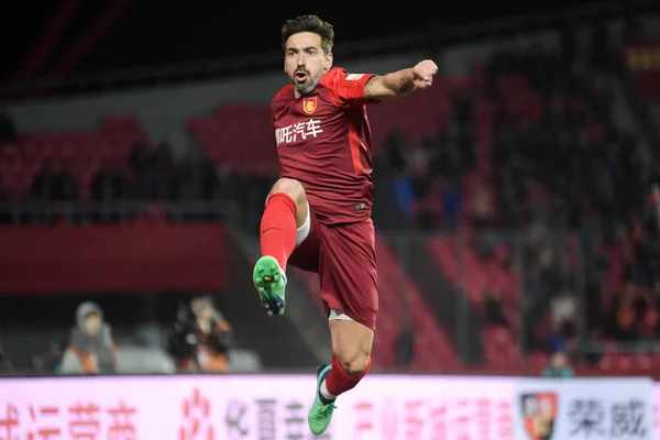 Calciatore Argentino Ezequiel Lavezzi Hebei China Fortune Posa Festeggiare Dopo — Foto Stock