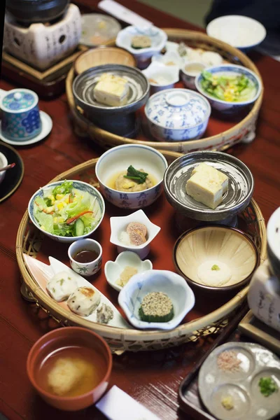 Nézd Hagyományos Japán Ételeket Szolgálnak Fel Japán Kulturális Örökség Ochiairo — Stock Fotó