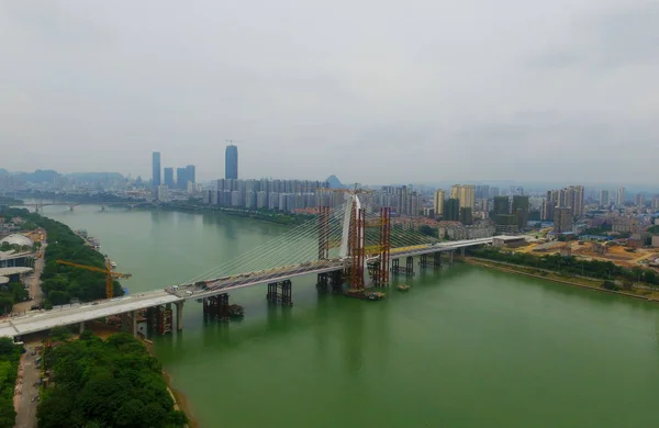 Vista Aérea Del Sitio Construcción Del Puente Baisha Puente Asimétrico —  Fotos de Stock