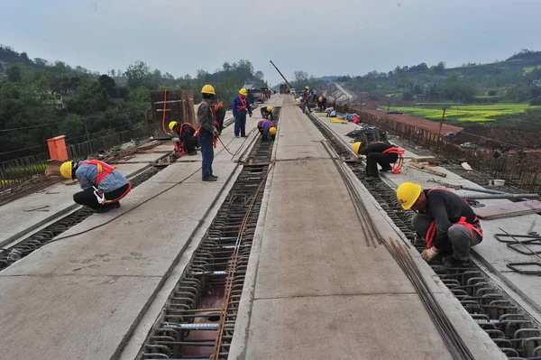 Chinese Arbeiders Arbeid Bouwplaats Van Chengdu Sectie Voor Sichuan Tibet — Stockfoto