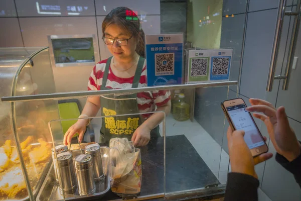Customer Scans Code Mobile Payment Service Alipay Alibaba Group His — Stock Photo, Image