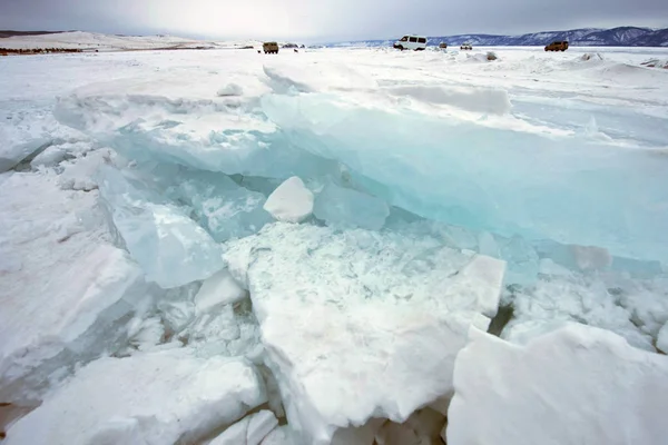 Krajobraz Zamarzniętego Jeziora Bajkał Rosji Marca 2018 — Zdjęcie stockowe