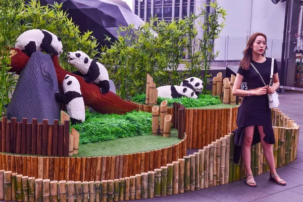 Lego Sculptures Giant Pandas Created New York Based Artist Sean — Stock Photo, Image