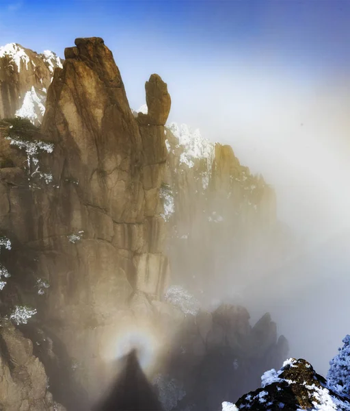 Paisaje Árboles Cubiertos Rimas Lugar Escénico Montaña Huangshan Ciudad Huangshan — Foto de Stock