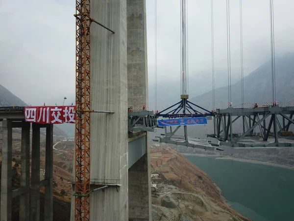 Pont Xingkang Pont Autoroute Luding Yaye Premier Pont Reliant Sichuan — Photo