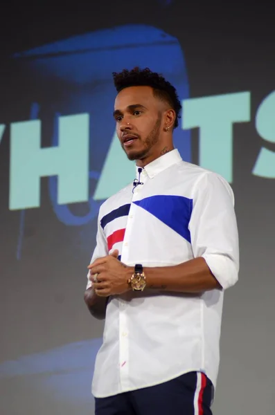 Pilota Britannico Della Mercedes Lewis Hamilton Partecipa Evento Promozionale Del — Foto Stock