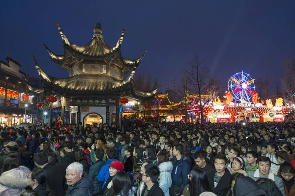 Turistas Residentes Locales Llenan Una Feria Linternas Confucius Temple Resort — Foto de Stock