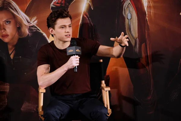 Brits Acteur Danser Tom Holland Woont Een Persconferentie Voor Nieuwe — Stockfoto