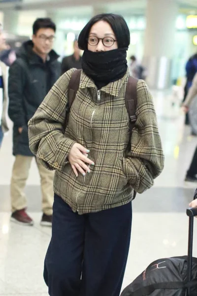Actrița Chineză Zhou Xun Este Fotografiată Aeroportul Internațional Beijing Capital — Fotografie, imagine de stoc