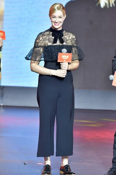 美国女演员贝丝 贝赫出席2018年1月23日在中国北京举行的卡通片 大缩小 新闻发布会 — 图库照片