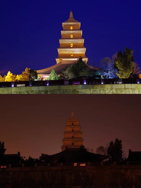 Этой Композитной Фотографии Изображена Пагода Гигантского Гуся Верхняя Время Кампании — стоковое фото