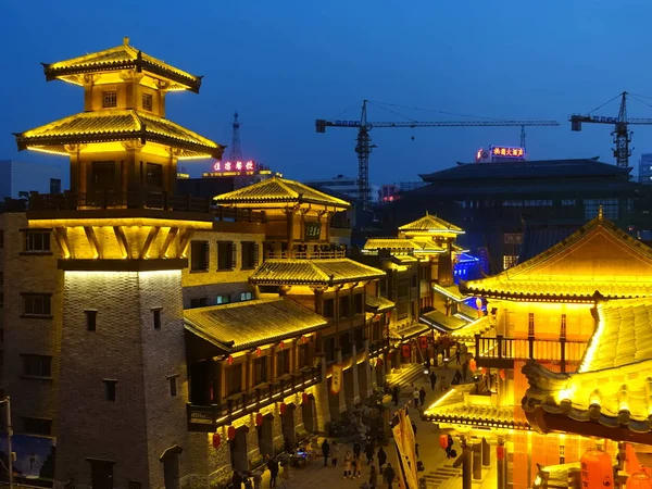 Landschap Van Caowei Oude Stad Bij Nacht Xuchang Stad Centraal — Stockfoto