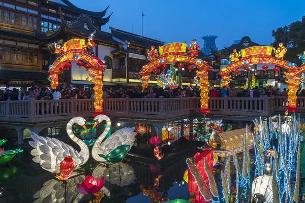 Tourists Crowd Garden Yuyuan Garden Lantern Fair Upcoming Spring Festival — Stock Photo, Image