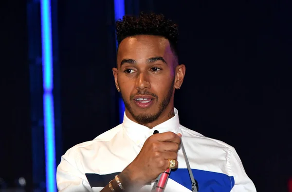 Pilota Britannico Della Mercedes Lewis Hamilton Partecipa Evento Promozionale Del — Foto Stock