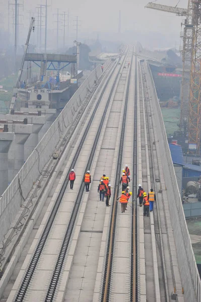 Vista Aérea Del Sitio Construcción Sección Chengdu Pujiang Para Ferrocarril — Foto de Stock