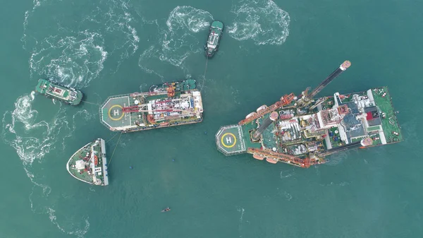 Vista Aérea Das Duas Plataformas Perfuração Petróleo Offshore Shengli New — Fotografia de Stock