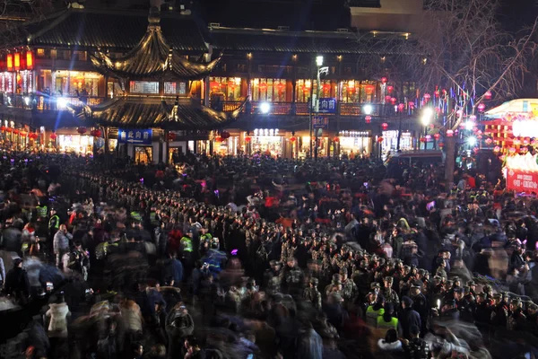 Touristen Und Einheimische Bevölkern Das Qinhuai Laternenfest Konfuzius Tempel Der — Stockfoto