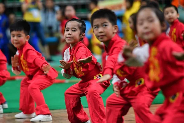 Kleinkinder Führen Kampfkunst Während Der Guangzhou Lingnan Martial Arts 2018 — Stockfoto