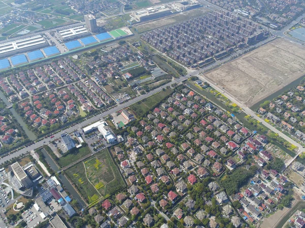 Pudong Bölgesinde Hangtou Kasabasında Villaların Havadan Görünümü Şanghay Çin Mart — Stok fotoğraf