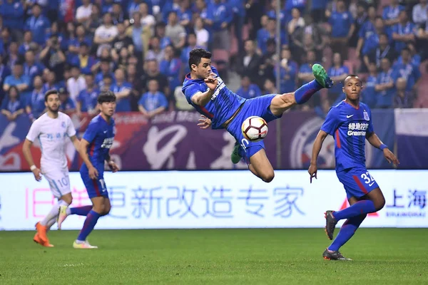 Kolumbijský Fotbalista Giovanni Moreno Shanghai Shenhua Grónsko Soutěží Proti Dalian — Stock fotografie