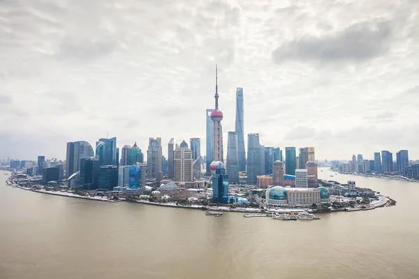 Snowscape Huangpu River Lujiazui Financial District Oriental Pearl Tower Tallest — Stock Photo, Image