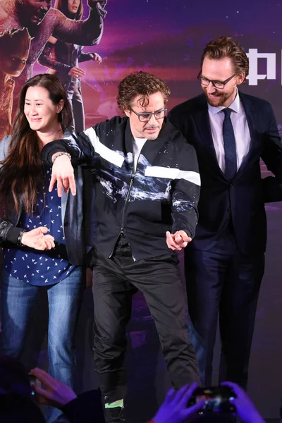 Amerikaans Acteur Zanger Robert Downey Center Engels Acteur Tom Hiddleston — Stockfoto