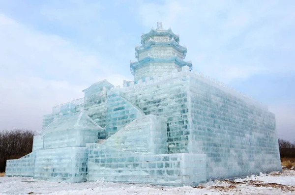 Uma Escultura Gelo Retratada Durante Shenyang International Snow Sculpture Art — Fotografia de Stock
