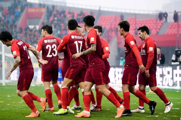 Spieler Von Hebei China Fortune Jubeln Nach Ihrem Tor Gegen — Stockfoto