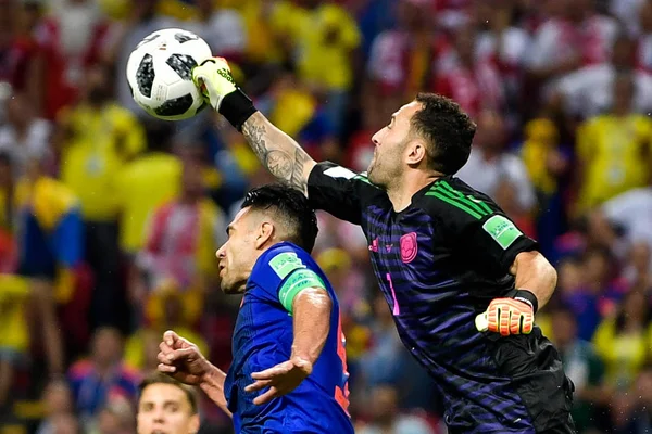 Goleiro David Ospina Colômbia Topo Bate Bola Sobre Companheiro Equipe — Fotografia de Stock