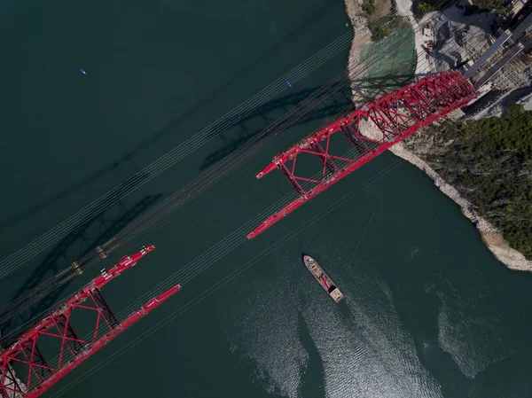 Aerial View Construction Site Xiangxi Yangtze River Bridge Zigui County — Stock Photo, Image