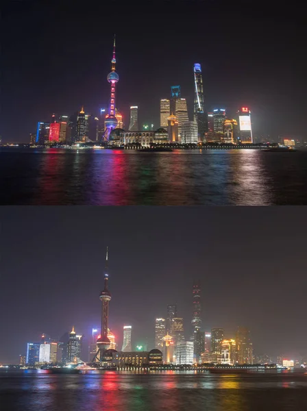 Composite Photo Shows Oriental Pearl Tower Tallest Left Shanghai Tower — Stock Photo, Image
