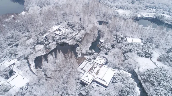 Luftaufnahme Des Westlichen Sees Malerischer Ort Mit Schnee Bedeckt Der — Stockfoto