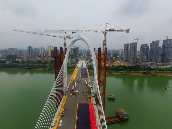Vista Aérea Canteiro Obras Ponte Baisha Maior Ponte Assimétrica Permanência — Fotografia de Stock
