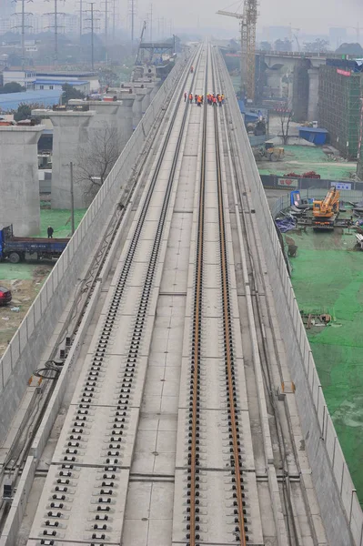 Vista Aérea Del Sitio Construcción Sección Chengdu Pujiang Para Ferrocarril —  Fotos de Stock