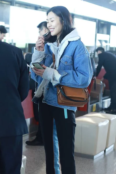 Chinese Model Liu Wen Pictured Beijing Capital International Airport Beijing — Stock Photo, Image