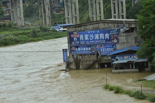 Bâtiment Résidentiel Été Partiellement Submergé Par Les Inondations Dans Les — Photo