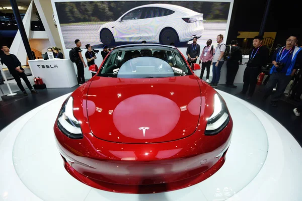 Электромобиль Tesla Model Представлен Пекинской Международной Автомобильной Выставке Известной Auto — стоковое фото