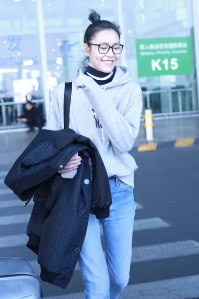 Chinees Model Liu Wen Arriveert Bij Beijing Capital International Airport — Stockfoto