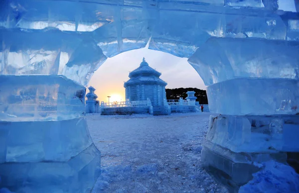 Ледяные Скульптуры Представлены Международной Выставке Снежной Скульптуры Шэньяне Провинция Ляонин — стоковое фото